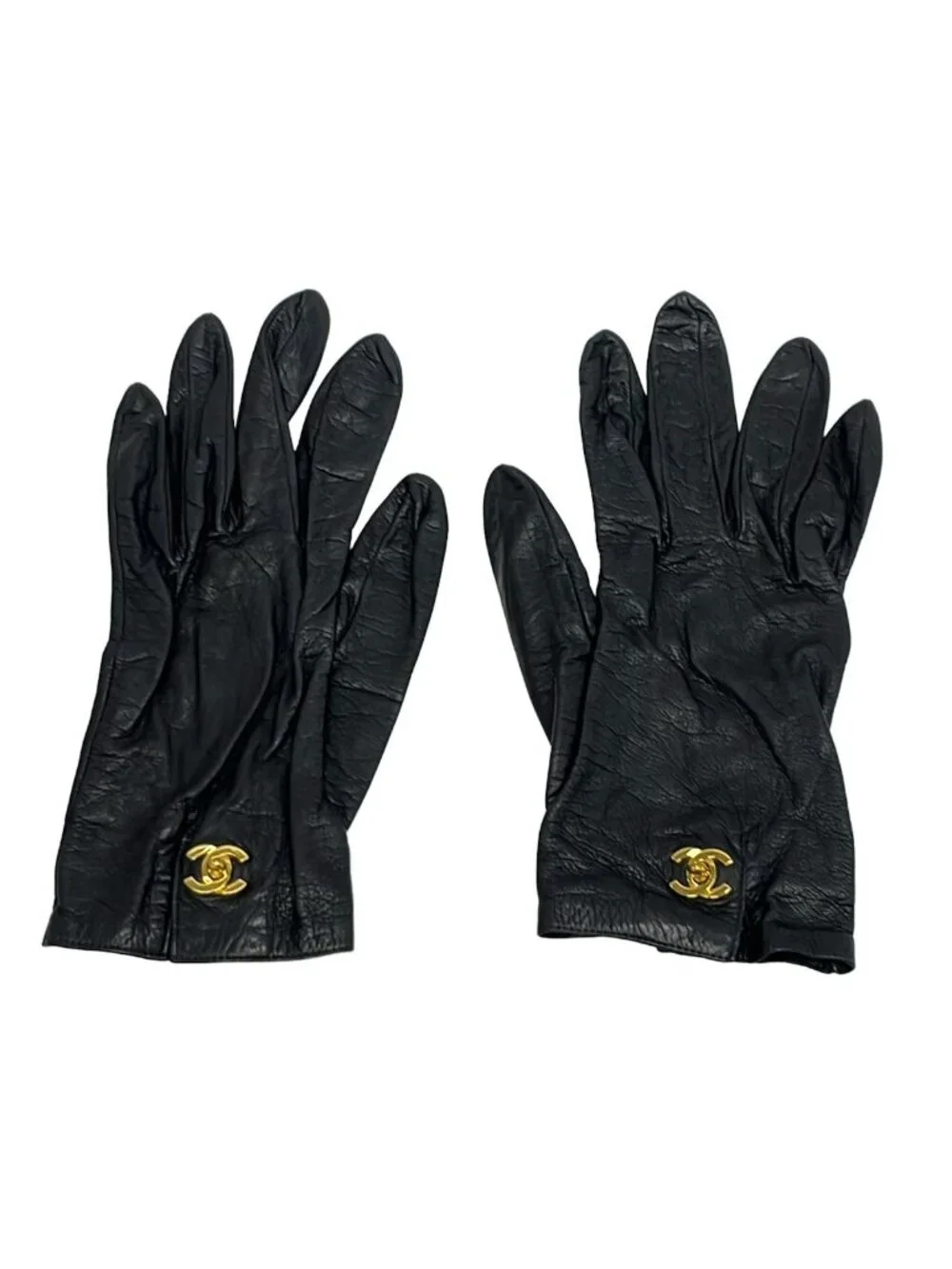 Chanel Gloves Black CC Logo Turnlock Star Mark Leather